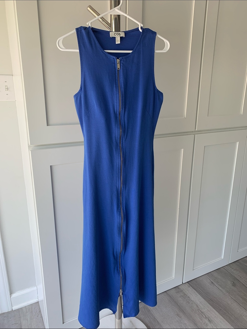 COS Royal Blue Midi Dress with Front Zipper, Size S.